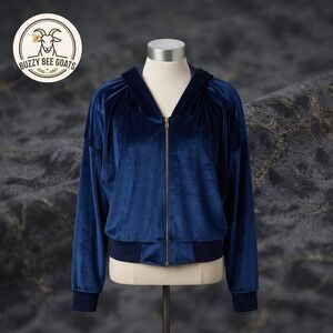Curvy Sense Cropped Velour Zip-Up Hoodie Womens Small Y2K Revival Casual Blue